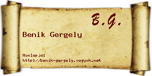 Benik Gergely névjegykártya